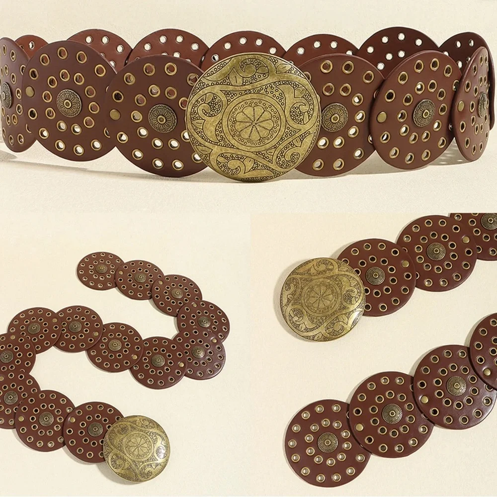 Bohemian Embroidered Disc Leather Belt - Picture 2 of 3